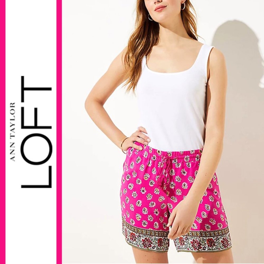 Loft | 'Floral Border' Drawstring Shorts